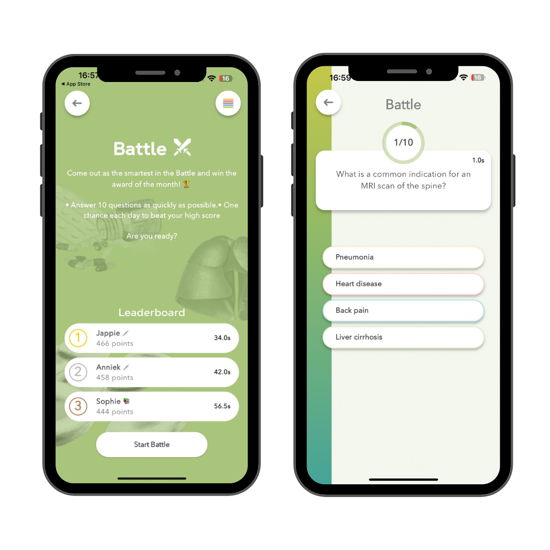 Battle feature in medical education app (Compendium App)