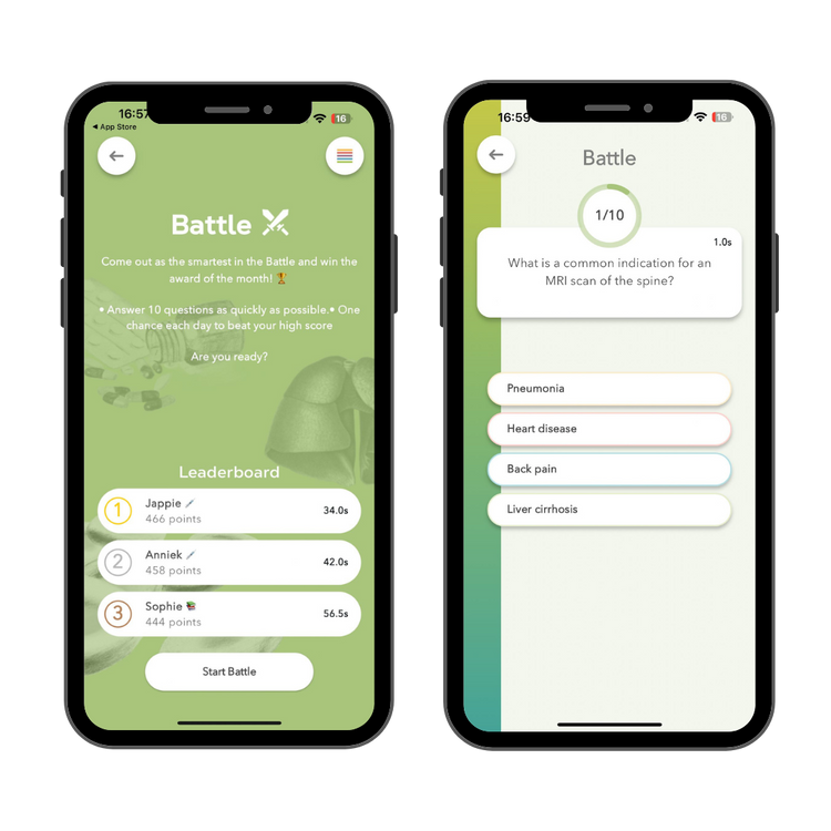 Battle feature in medical education app (Compendium App)