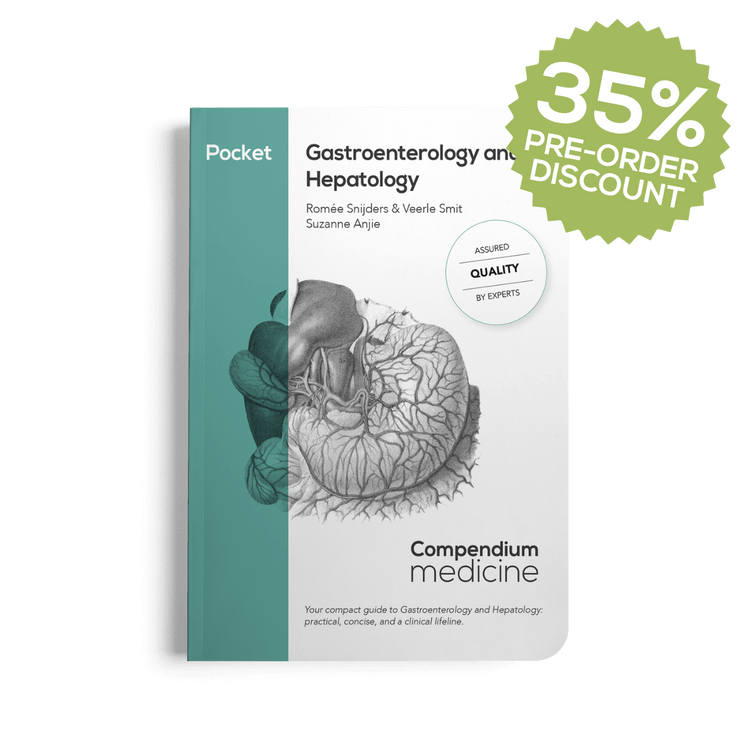Book titled 'Gastroenterology and Hepatology' with a pre-order discount badge (35%)