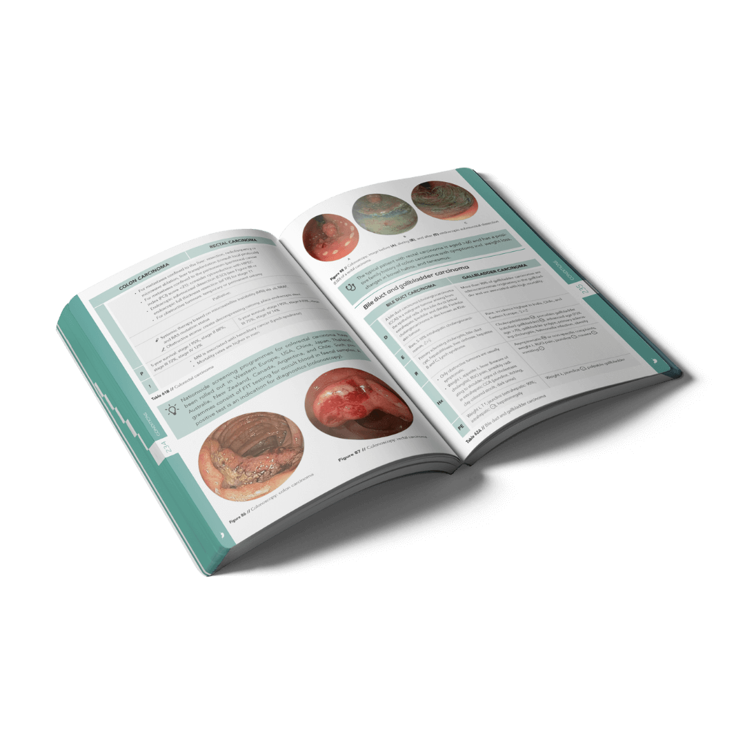 Open Gastroenterology and Hepatology book with illustrations and clear tables