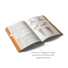 Open book with anatomical illustrations and organised tables