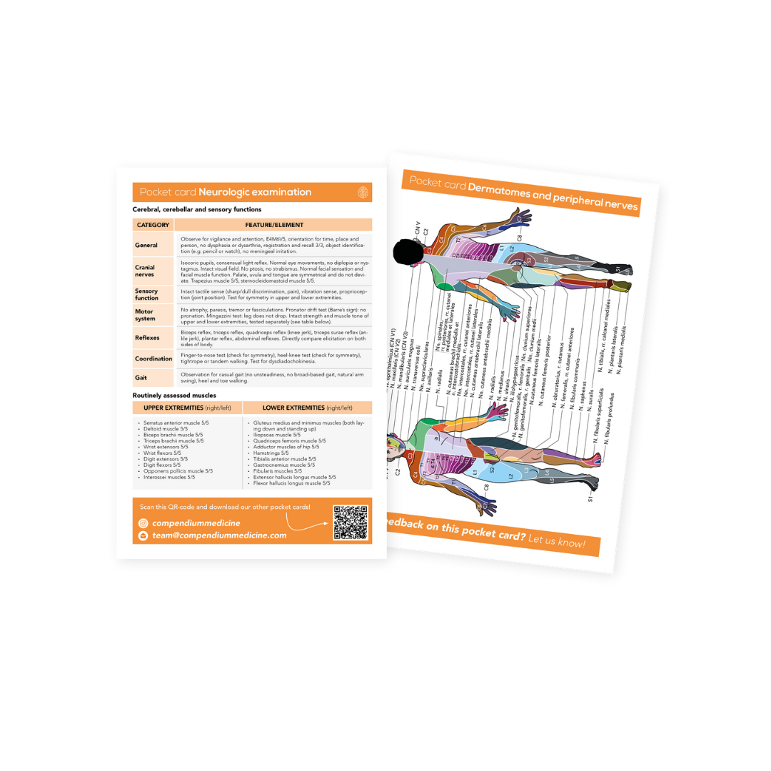 Pocket card Neurologic examination, dermatomes and peripheral nerves