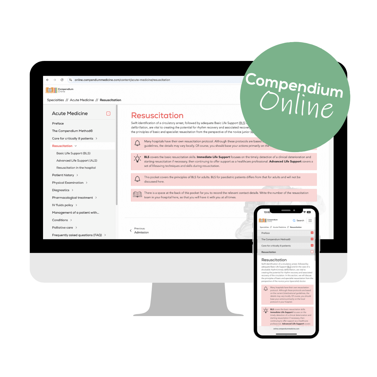 Laptop and phone screen with a preview of Acute Medicine
