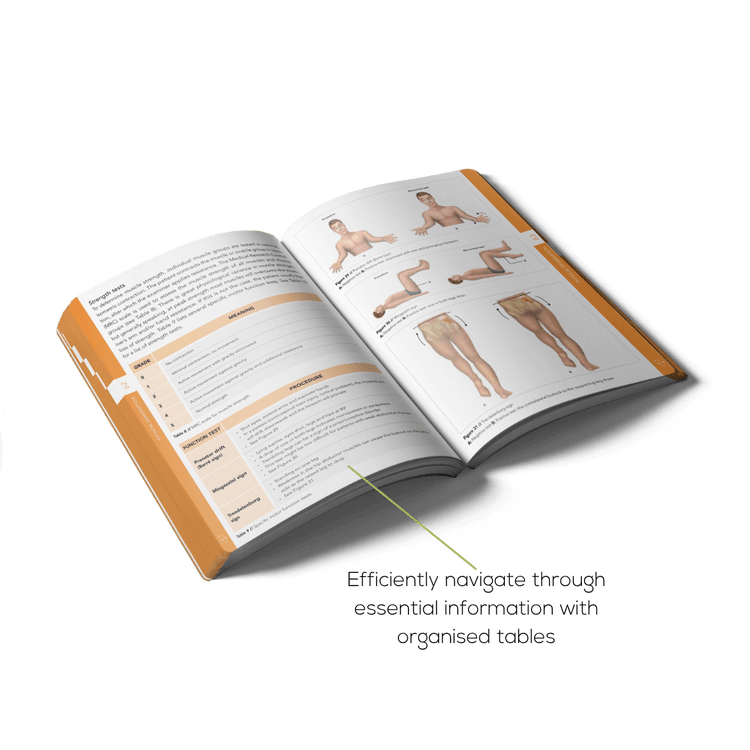 Open book with anatomical illustrations and organised tables