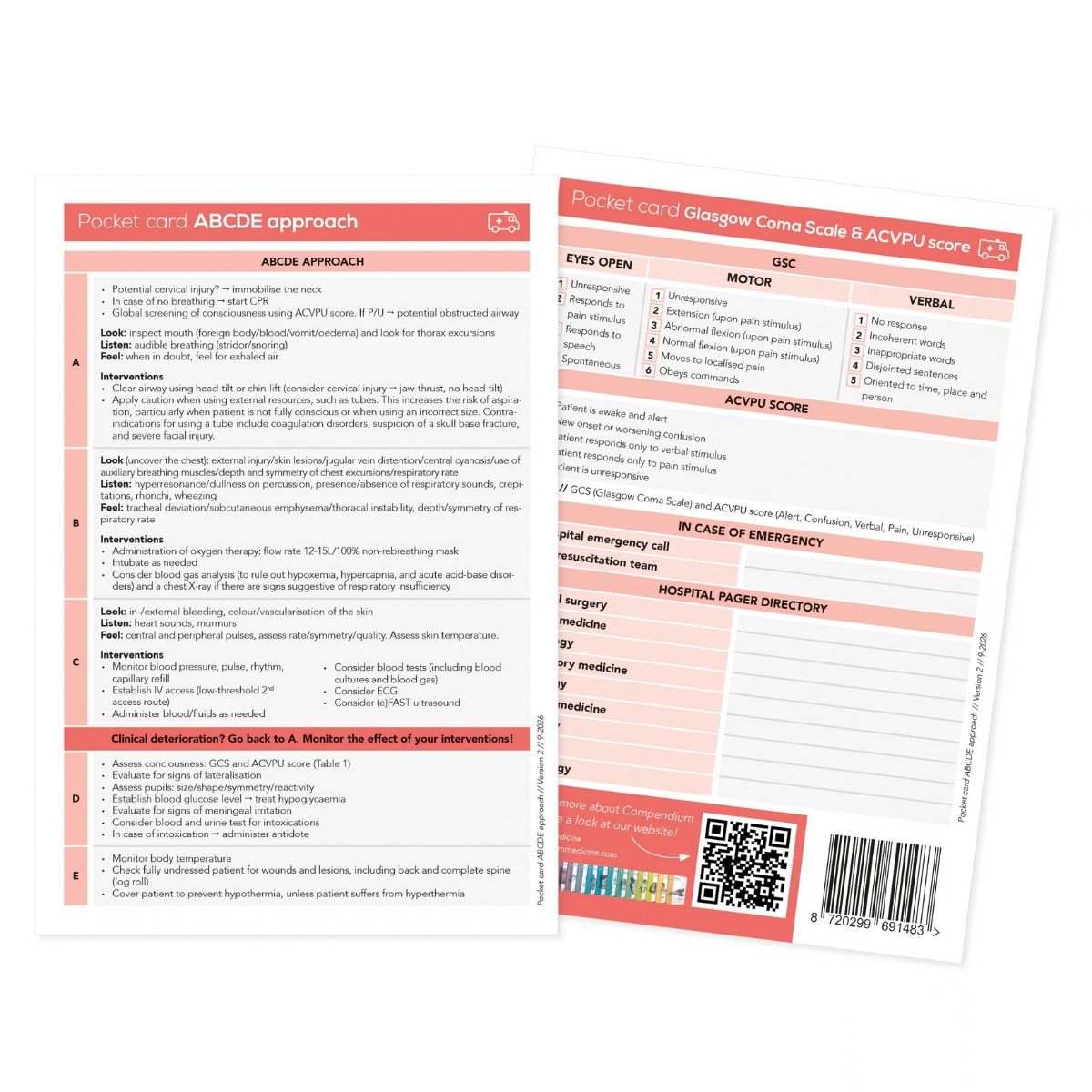 Pocket Card ABCDE, GCS & ACVPU score