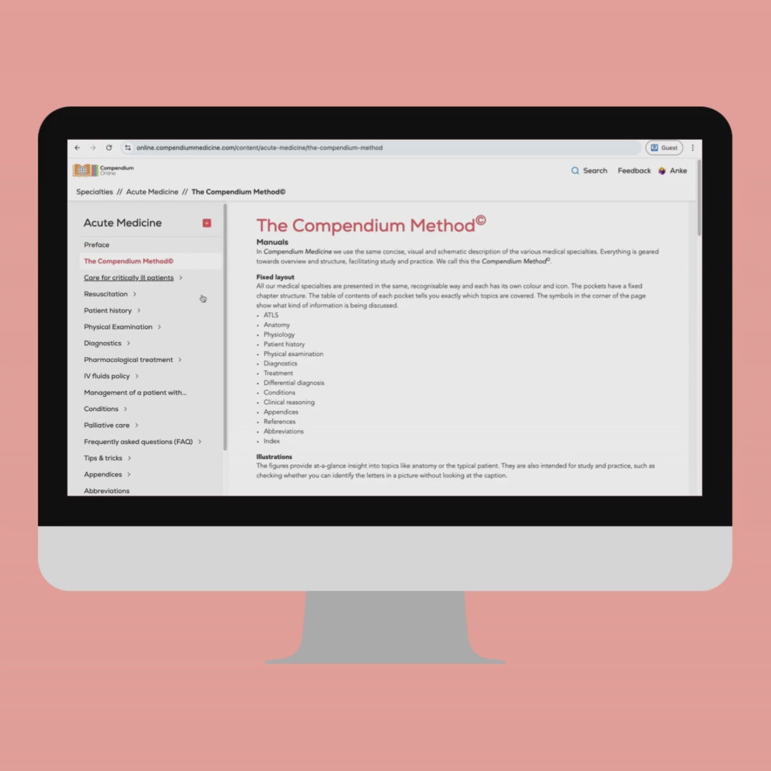 Laptop and phone screen with a preview video of Acute Medicine